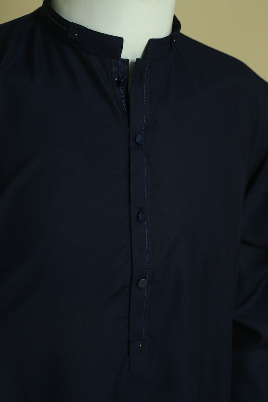 Navy Blue Kurta Pajama by Mawaahib front, wash n wear fabric, kurta aasteen
