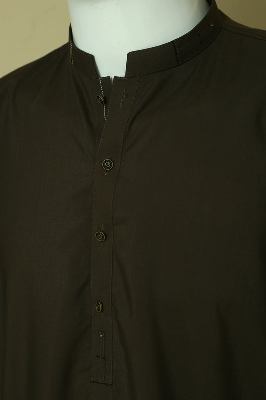 Mehndi Shalwar Qameez by Mawaahib – Sherwani collar, detailed patti work, wash n wear fabric