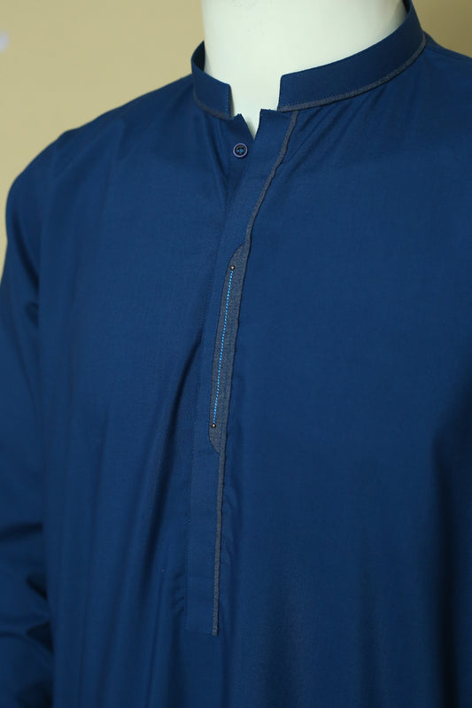 Royal Blue Shalwar Qameez by Mawaahib – Premium wash n wear, sherwani collar, patti work, cuff sleeves