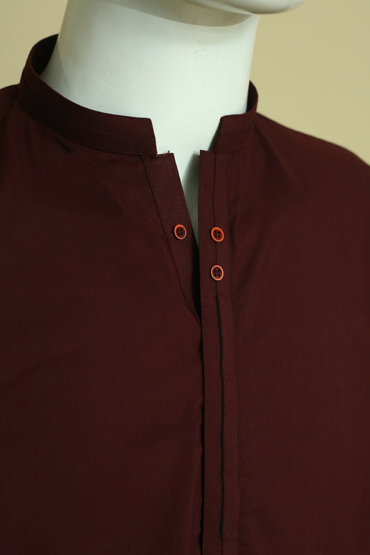 Maroon Shalwar Qameez by Mawaahib – Wash n wear fabric, sherwani collar, cuff sleeves