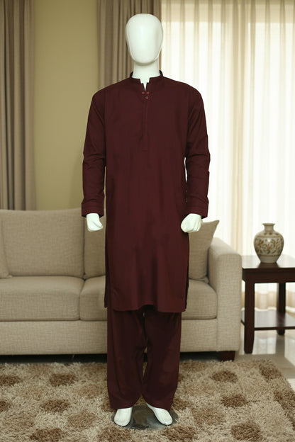 Maroon Shalwar Qameez by Mawaahib – Wash n wear fabric, sherwani collar, cuff sleeves