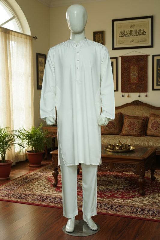 Off White Boski Kurta Pajama by Mawaahib – Soft boski finish, plain premium fabric