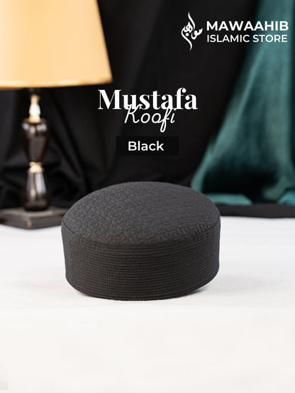 Black Mustafa Koofi by Mawaahib – Premium stitched Islamic cap, elegant texture