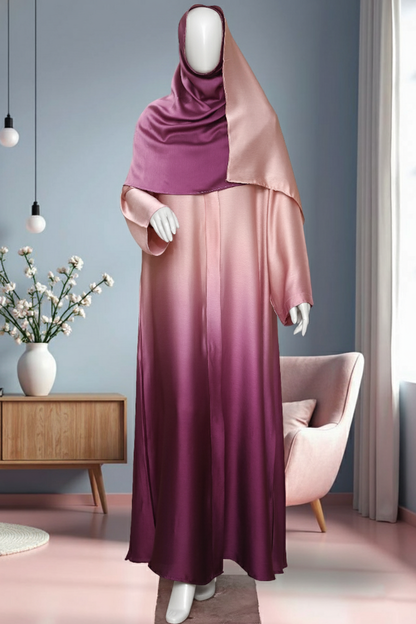 Pink Tye n Dye Abaya by Mawaahib – Crinkle Silk, dual-shade design with matching dupatta