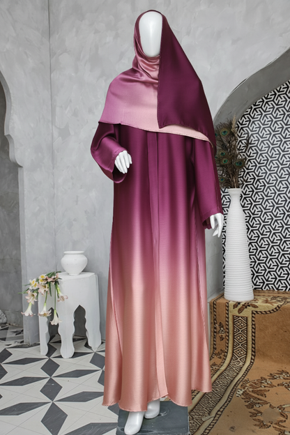 Pink Tye n Dye Abaya by Mawaahib – Crinkle Silk, dual-shade design with matching dupatta
