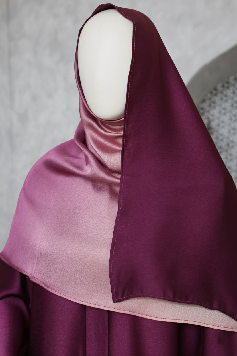 Pink Tye n Dye Abaya by Mawaahib – Crinkle Silk, dual-shade design with matching dupatta