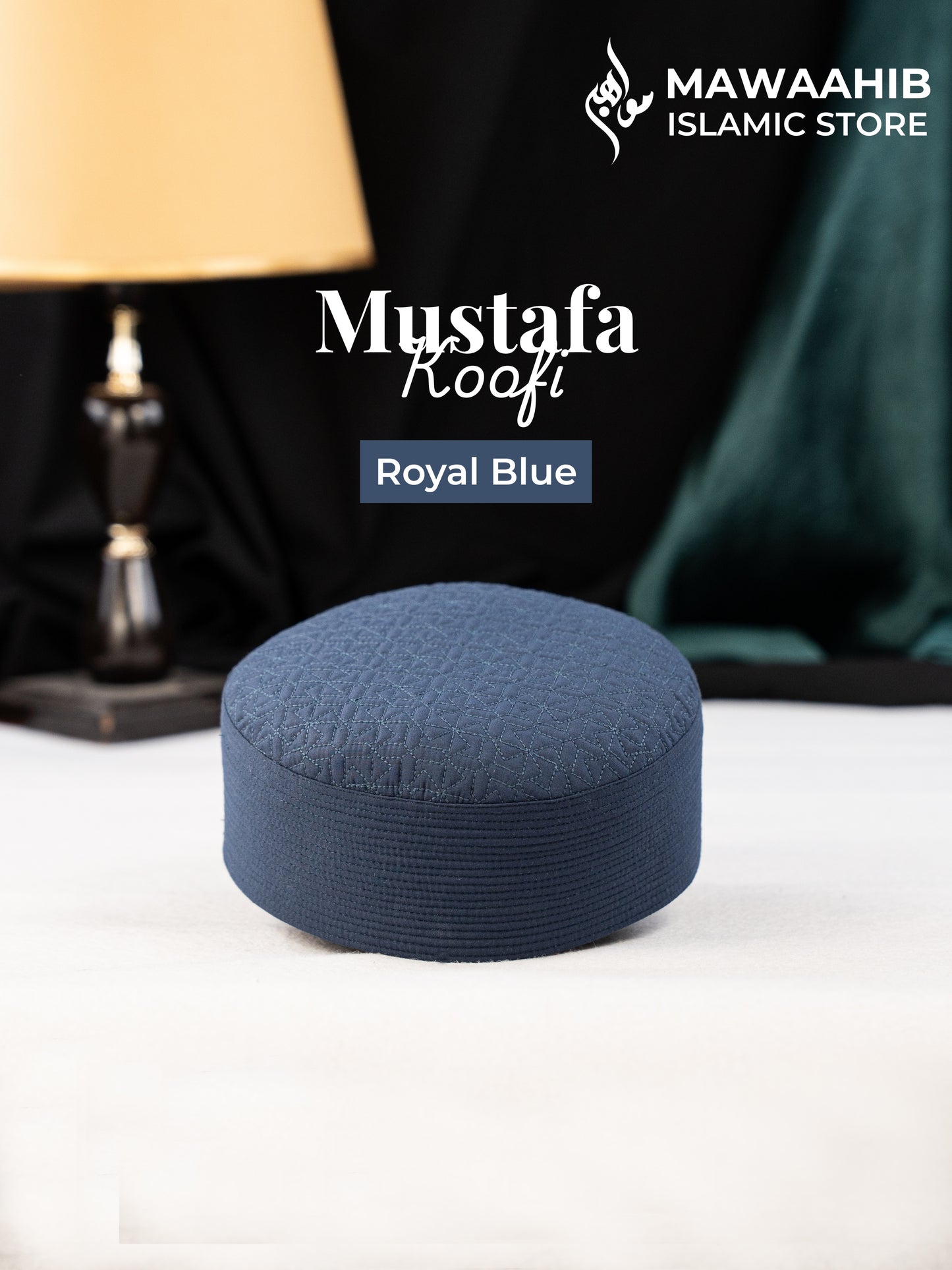 Royal Blue Mustafa Koofi by Mawaahib – Premium stitched Islamic cap, elegant texture