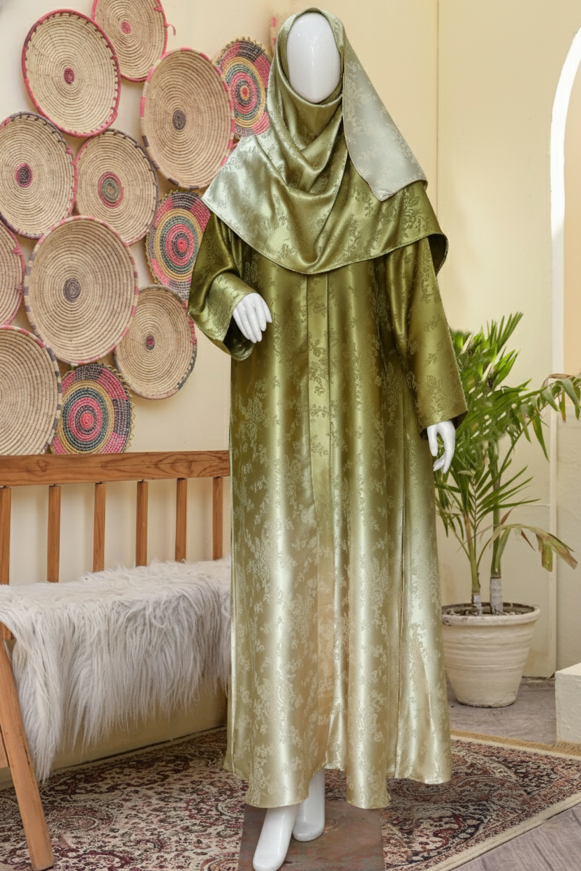 Self-Print Tye n Dye Abaya by Mawaahib – Romantic Silk, premium dual-shade design