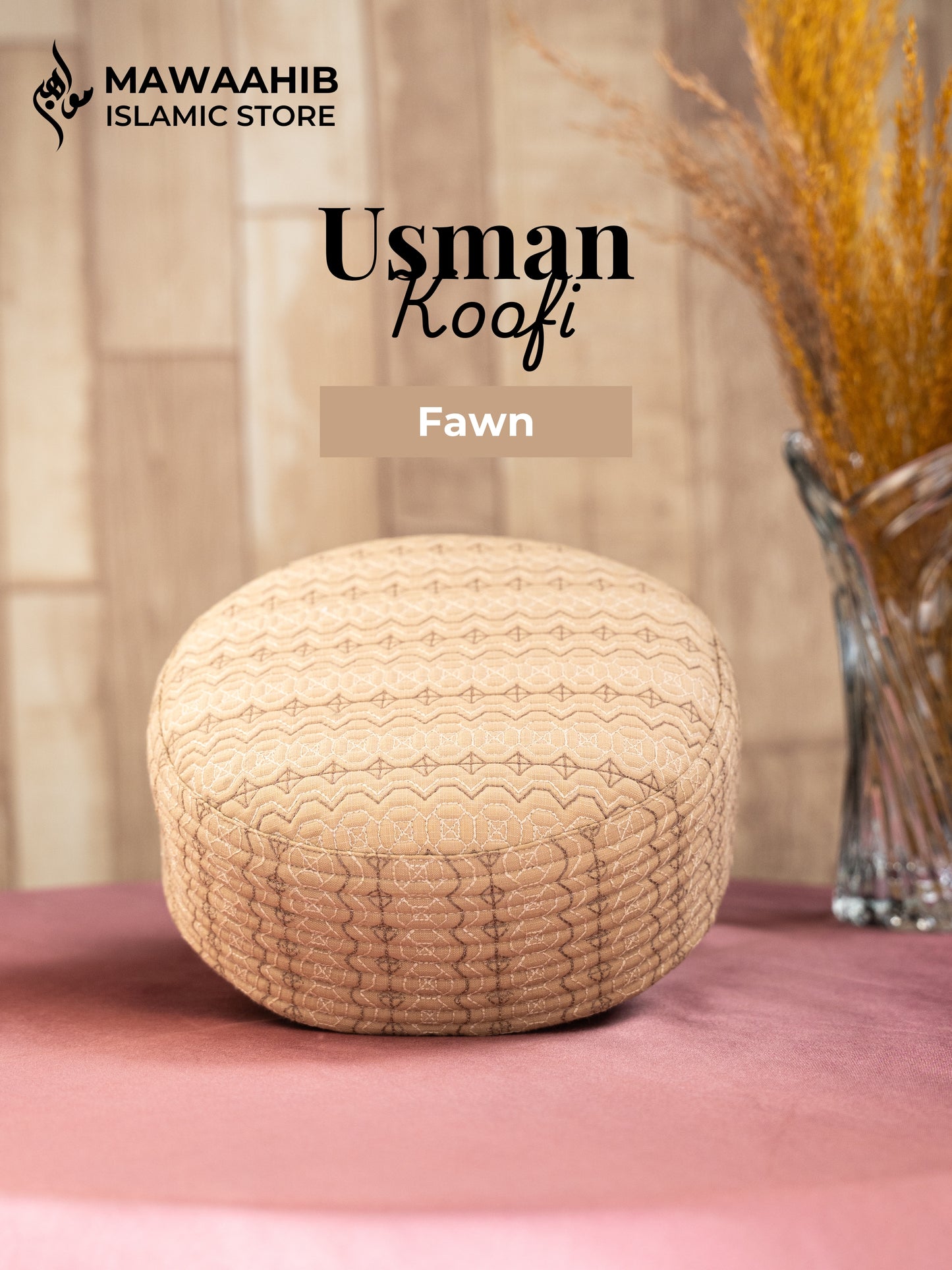 Fawn Usman Koofi by Mawaahib – Premium stitched Islamic cap, elegant texture