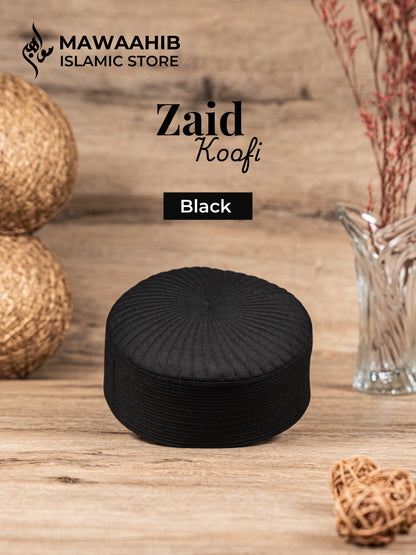 Black Zaid Koofi by Mawaahib – Premium stitched Islamic cap, elegant texture