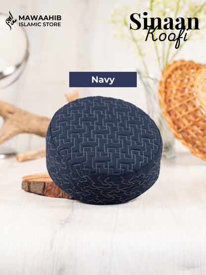 Navy Blue Sinaan Koofi by Mawaahib – Premium stitched Islamic cap, elegant texture