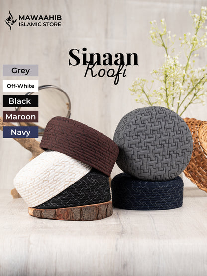 All Colours of Sinaan Koofi by Mawaahib – Premium stitched Islamic cap, elegant texture. Black, Navy, Offwhite, Maroon, Grey