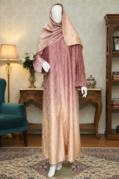 Self-Print Tye n Dye Abaya by Mawaahib – Romantic Silk, premium dual-shade design
