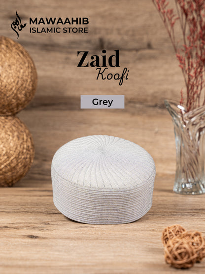 Grey Zaid Koofi by Mawaahib – Premium stitched Islamic cap, elegant texture