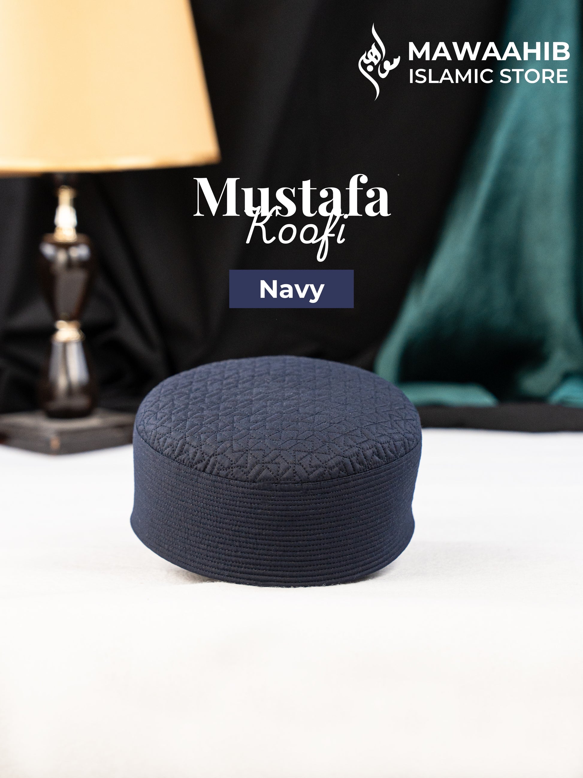 Navy Mustafa Koofi by Mawaahib – Premium stitched Islamic cap, elegant texture