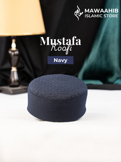 Navy Mustafa Koofi by Mawaahib – Premium stitched Islamic cap, elegant texture