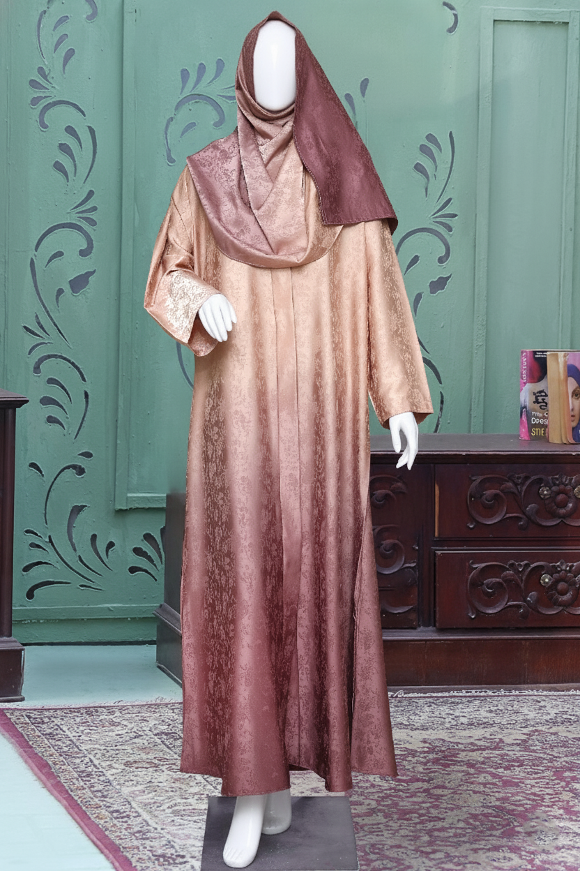 Self-Print Tye n Dye Abaya by Mawaahib – Romantic Silk, premium dual-shade design