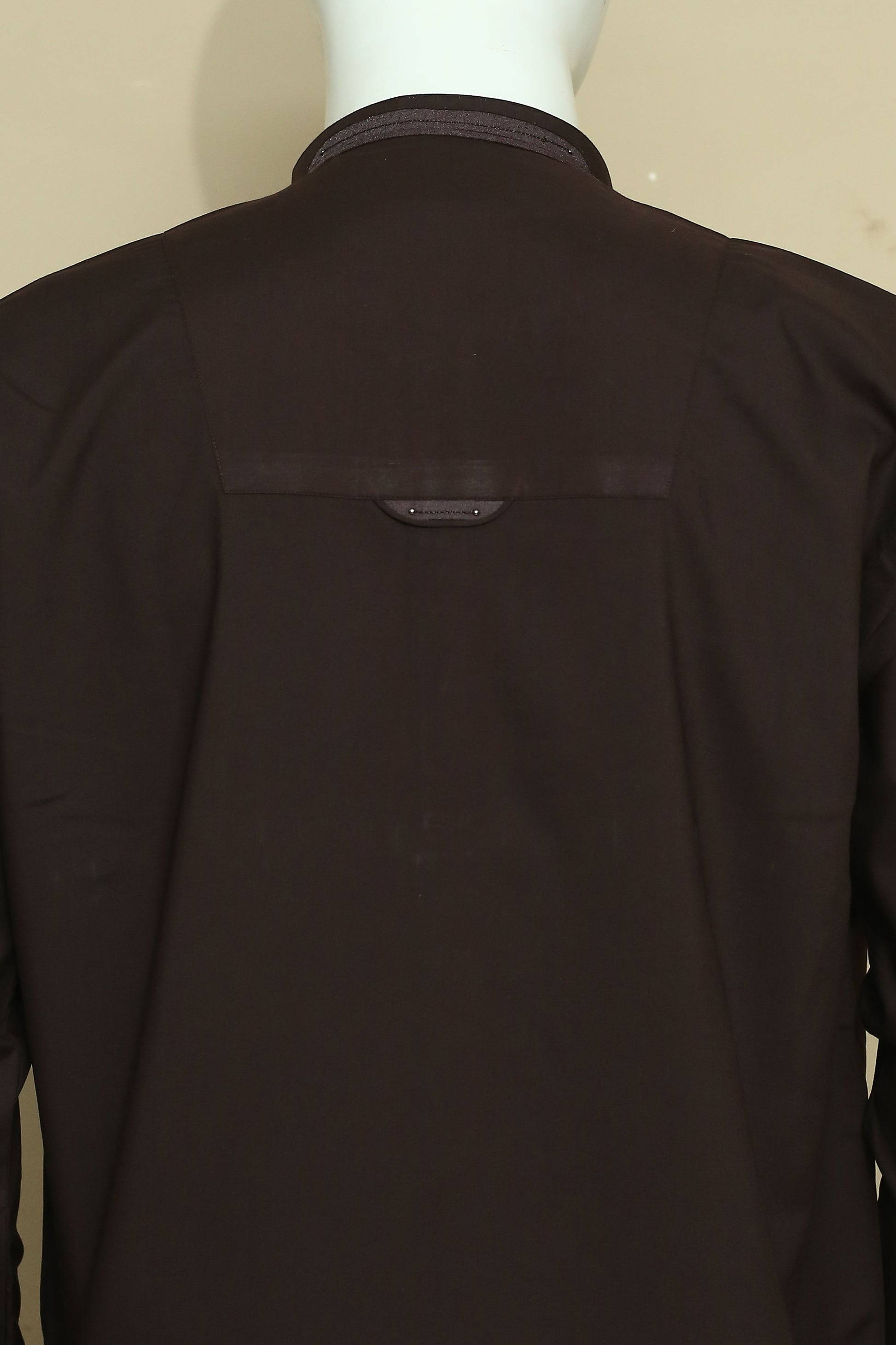 Dark Brown Shalwar Qameez by Mawaahib – Premium wash n wear, sherwani collar, patti work, cuff sleeves