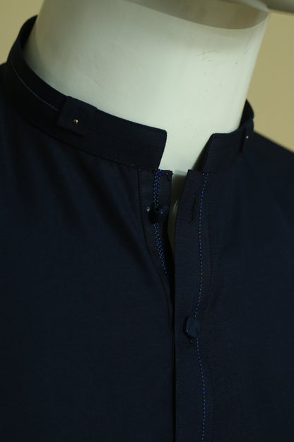 Navy Blue Kurta Pajama by Mawaahib  front, wash n wear fabric, kurta aasteen
