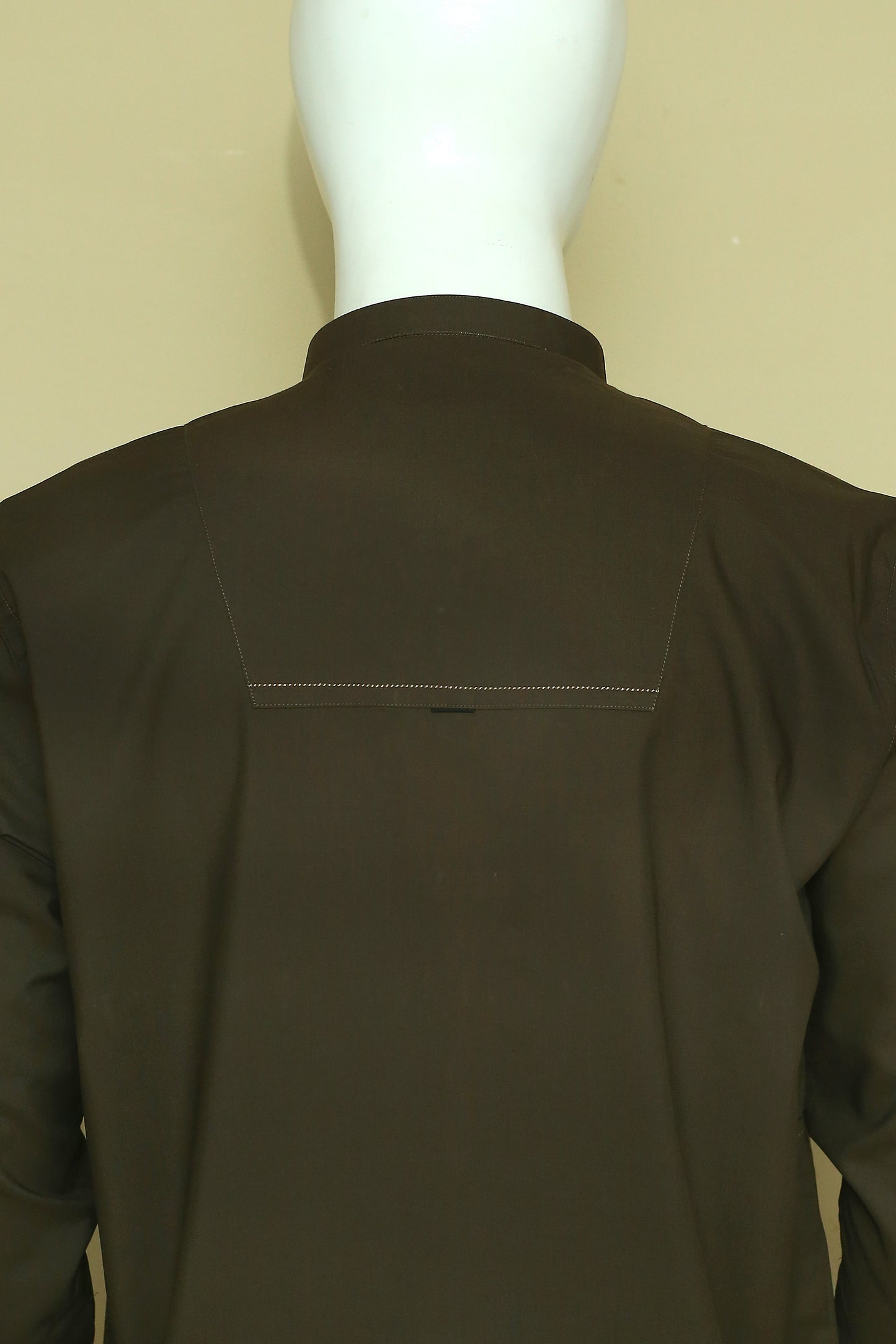 Mehndi Shalwar Qameez by Mawaahib – Sherwani collar, detailed patti work, wash n wear fabric