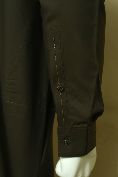 Mehndi Shalwar Qameez by Mawaahib – Sherwani collar, detailed patti work, wash n wear fabric